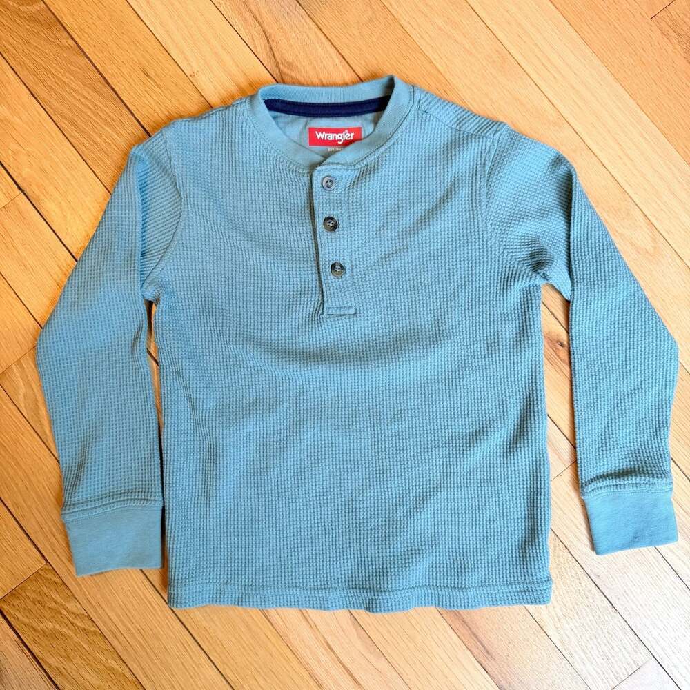 Wrangler Little Boys Blue Long Sleeve Waffle Knit Thermal Henley Shirt Size 5
